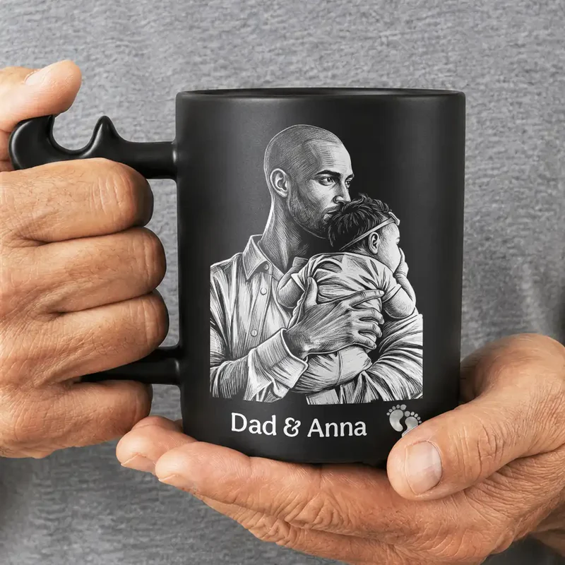 Photo Personnalisée Le Moment Où Vous êtes Devenu Mon Papa Croquis Au Crayon, Tasse à Poignée En Forme De Clé Personnalisée, Cadeau De Fête Des Pères Pour Papa