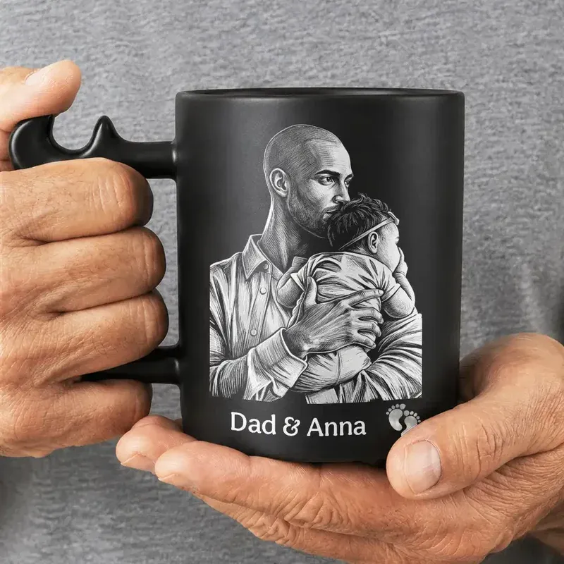 Photo Personnalisée Le Moment Où Vous êtes Devenu Mon Papa Croquis Au Crayon, Tasse à Poignée En Forme De Clé Personnalisée, Cadeau De Fête Des Pères Pour Papa
