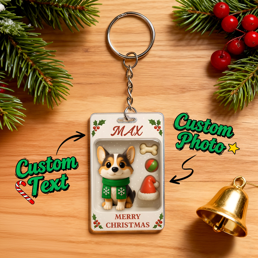 Porte-clés Personnalisé Représentant Un Chien Accroupi : Un Souvenir De Noël Touchant, Un Cadeau Unique Pour Les Amoureux Des Chiens. - MaPhotocaleconFr