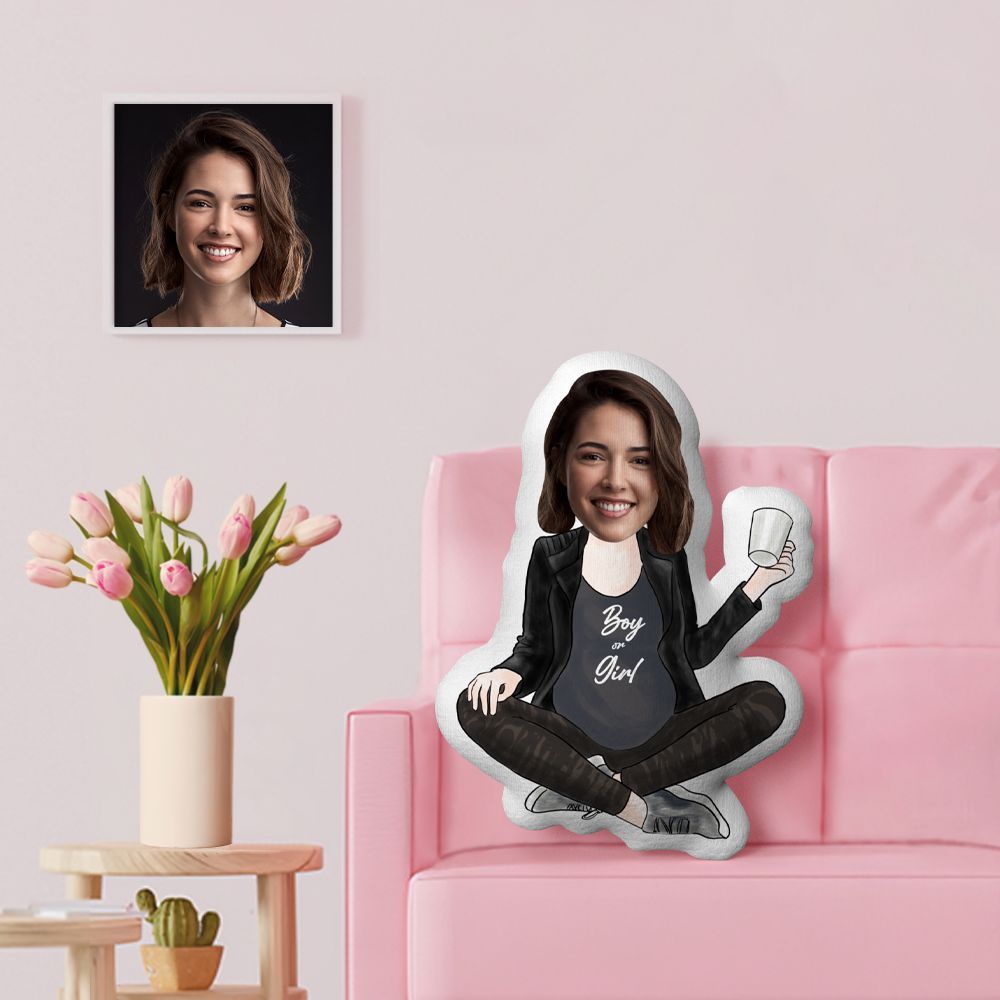 Coussin Décoratif Minime Personnalisé Avec Visage - Cadeau Idéal Pour La Fête Des Mères - Coussin Décoratif Minime Pour Femme - Cadeau Pour Future Maman - MaPhotocaleconFr