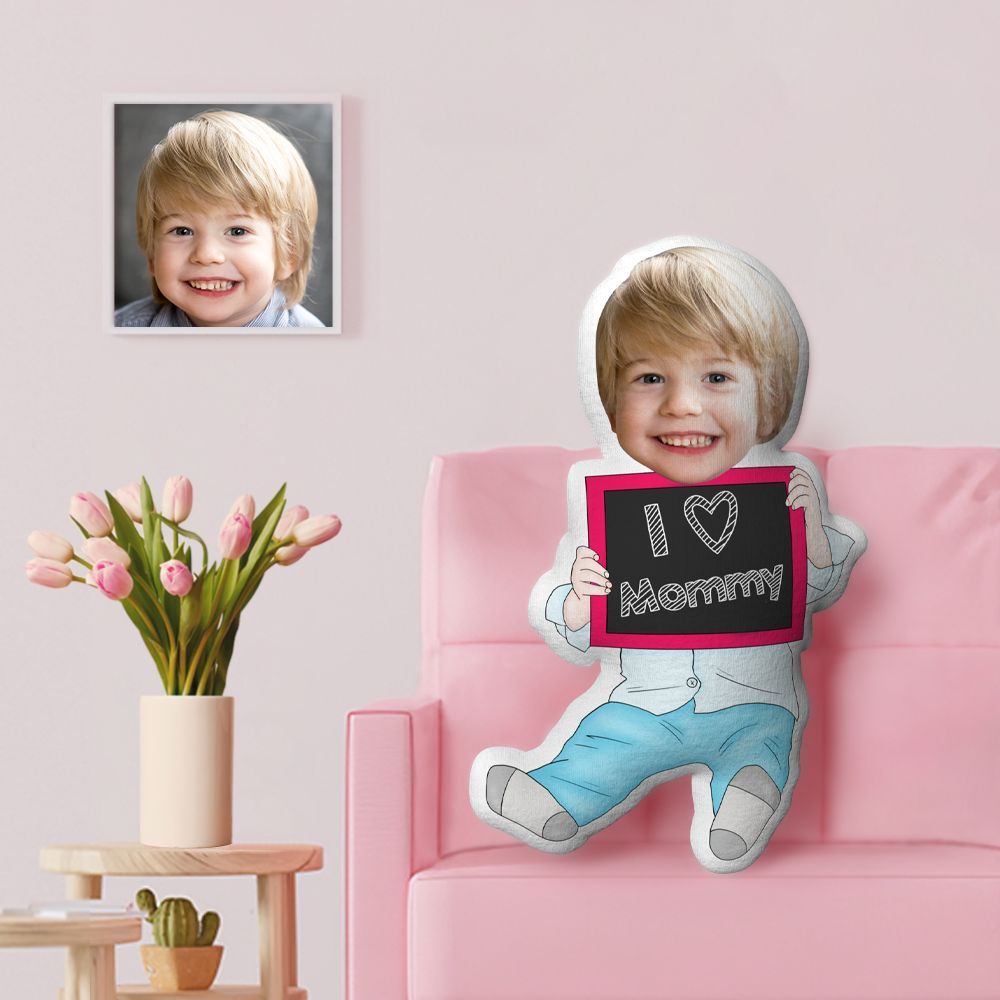 Cadeaux Personnalisés Pour La Fête Des Mères Coussin Décoratif Minime Personnalisé Avec Visage « j’aime Maman » Cadeaux Pour Petits Garçons - MaPhotocaleconFr