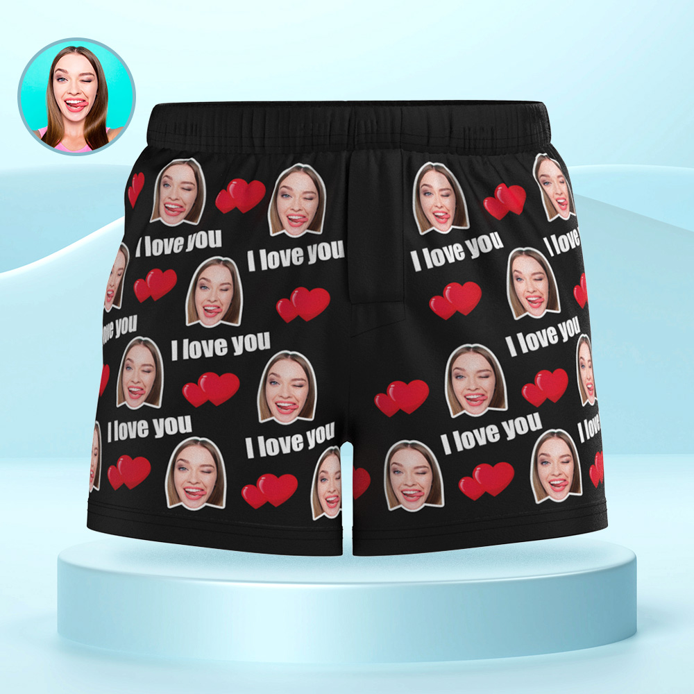 Boxer Multicolore I Love You Avec Visage Personnalisé, Sous-vêtements Avec Photo Personnalisé, Cadeau Pour Lui