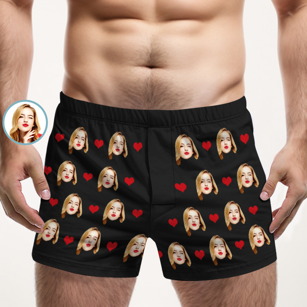 Boxer Multicolore Visage Personnalisé, Cœurs D'amour, Sous-vêtements Photo Personnalisés, Cadeau Pour Lui