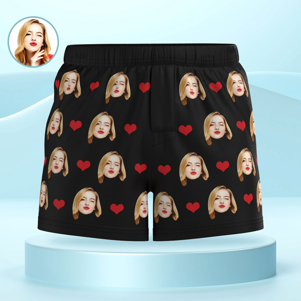 Boxer Multicolore Visage Personnalisé, Cœurs D'amour, Sous-vêtements Photo Personnalisés, Cadeau Pour Lui