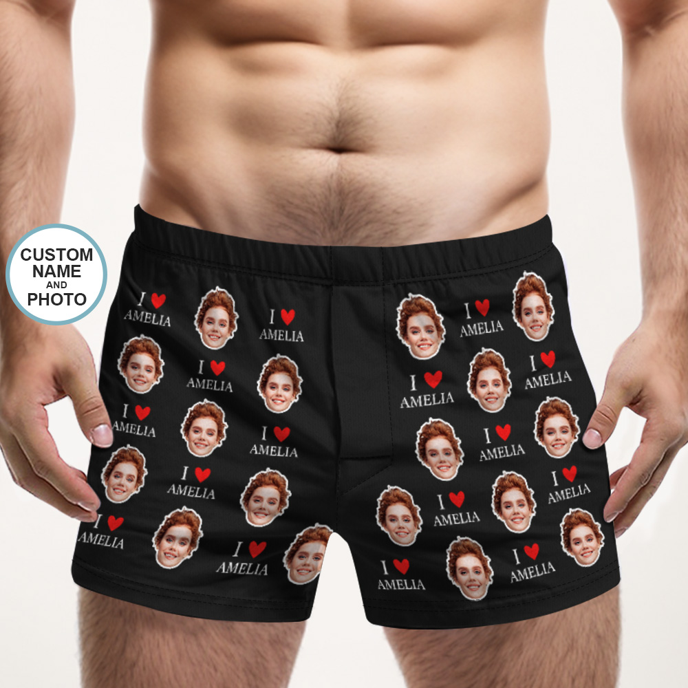 Boxer Multicolore Visage Personnalisé, Je T'aime, Sous-vêtements Photo Personnalisés, Cadeau Pour Lui