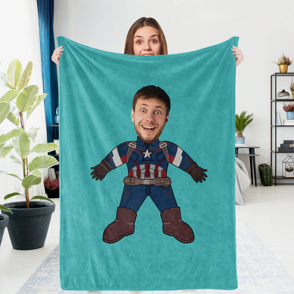 Couverture Photo Personnalisée, Cadeau Photo Unique Captain America Personnalisé, Cadeau Unique Sur Mesure - MaPhotocaleconFr