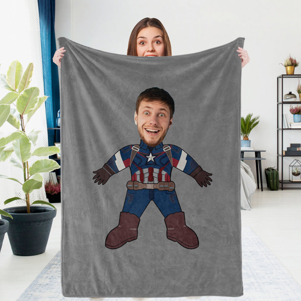 Couverture Photo Personnalisée, Cadeau Photo Unique Captain America Personnalisé, Cadeau Unique Sur Mesure - MaPhotocaleconFr