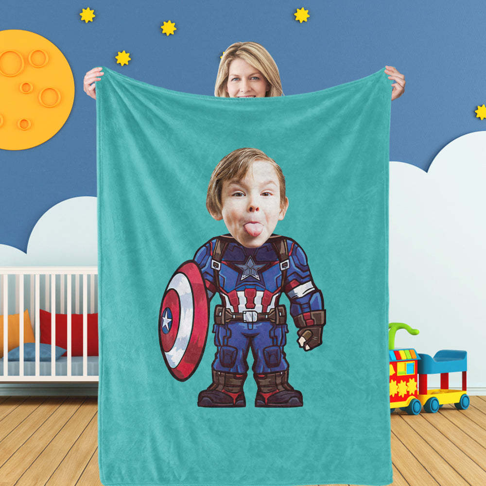 Cadeaux Pour Fils Couvertures Personnalisées Captain America Couverture Photo Personnalisée Couverture Avec Visage Personnalisé - MaPhotocaleconFr