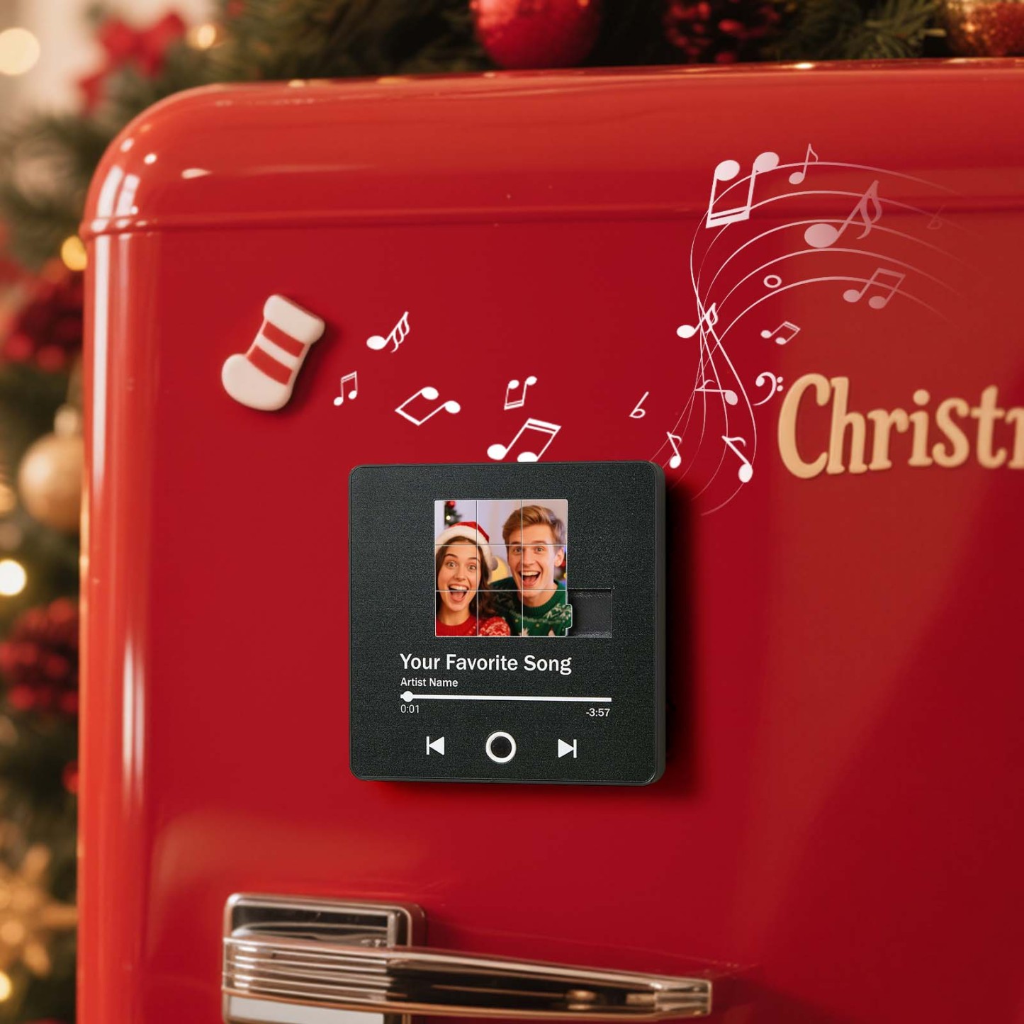 Aimant De Réfrigérateur Musical Puzzle Coulissant Personnalisé, Photo Et Chanson Personnalisées, Cadeau De Noël Idéal Pour Un Couple, La Famille Ou Un Ami - MaPhotocaleconFr