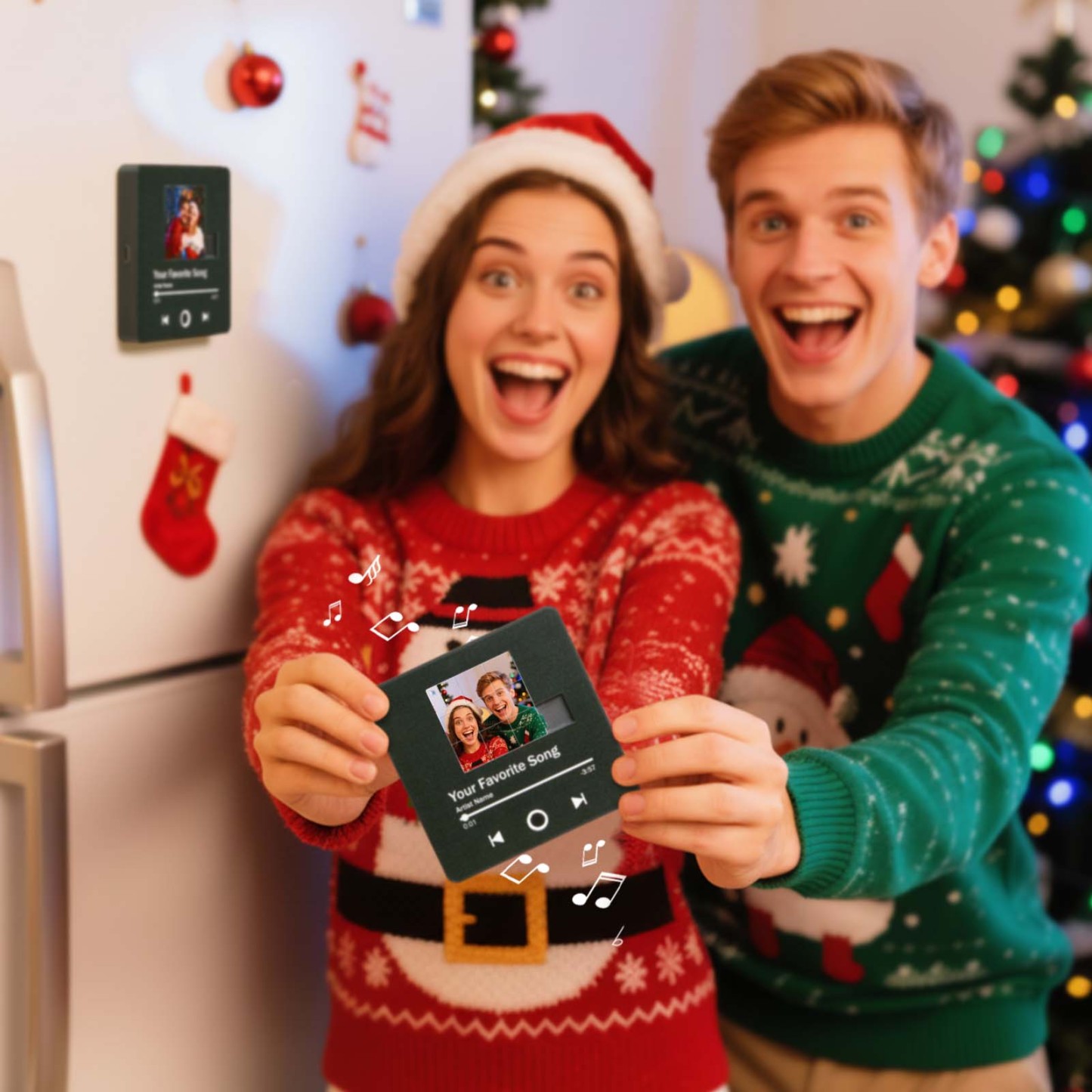 Aimant De Réfrigérateur Musical Puzzle Coulissant Personnalisé, Photo Et Chanson Personnalisées, Cadeau De Noël Idéal Pour Un Couple, La Famille Ou Un Ami - MaPhotocaleconFr