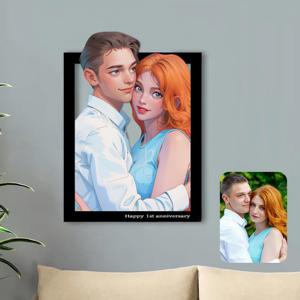 Cadre Photo Personnalisé En Bois Avec Portrait De Dessin Animé Mignon - MaPhotocaleconFr