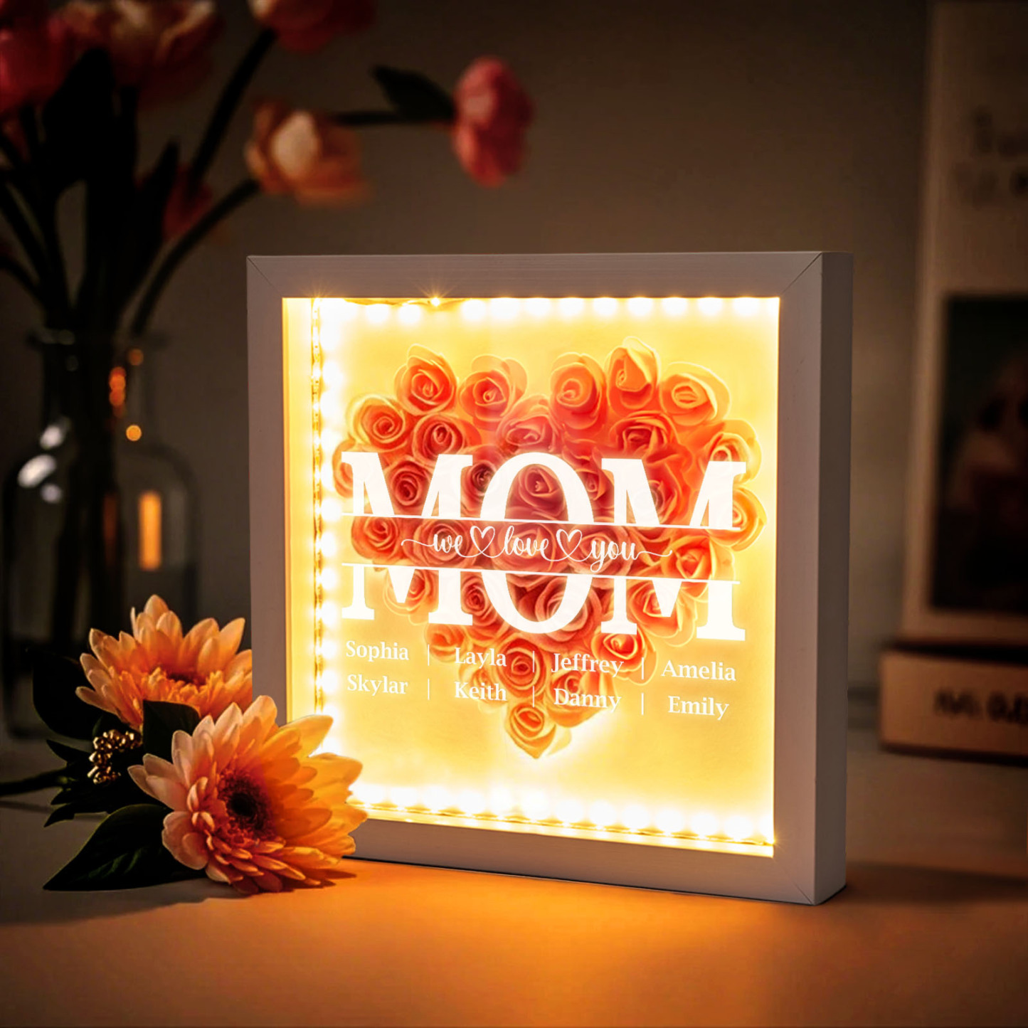 Nous T'aimons Maman - Boîte À Fleurs Personnalisée Avec Lumière Led - MaPhotocaleconFr