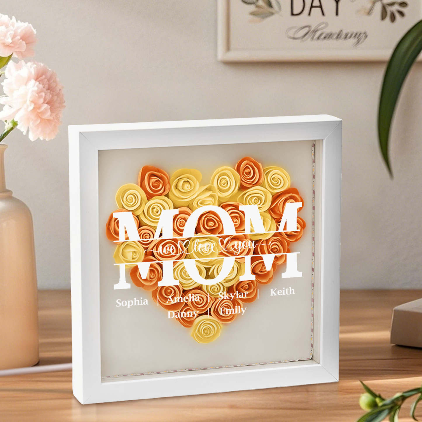 Nous T'aimons Maman - Boîte À Fleurs Personnalisée Avec Lumière Led - MaPhotocaleconFr