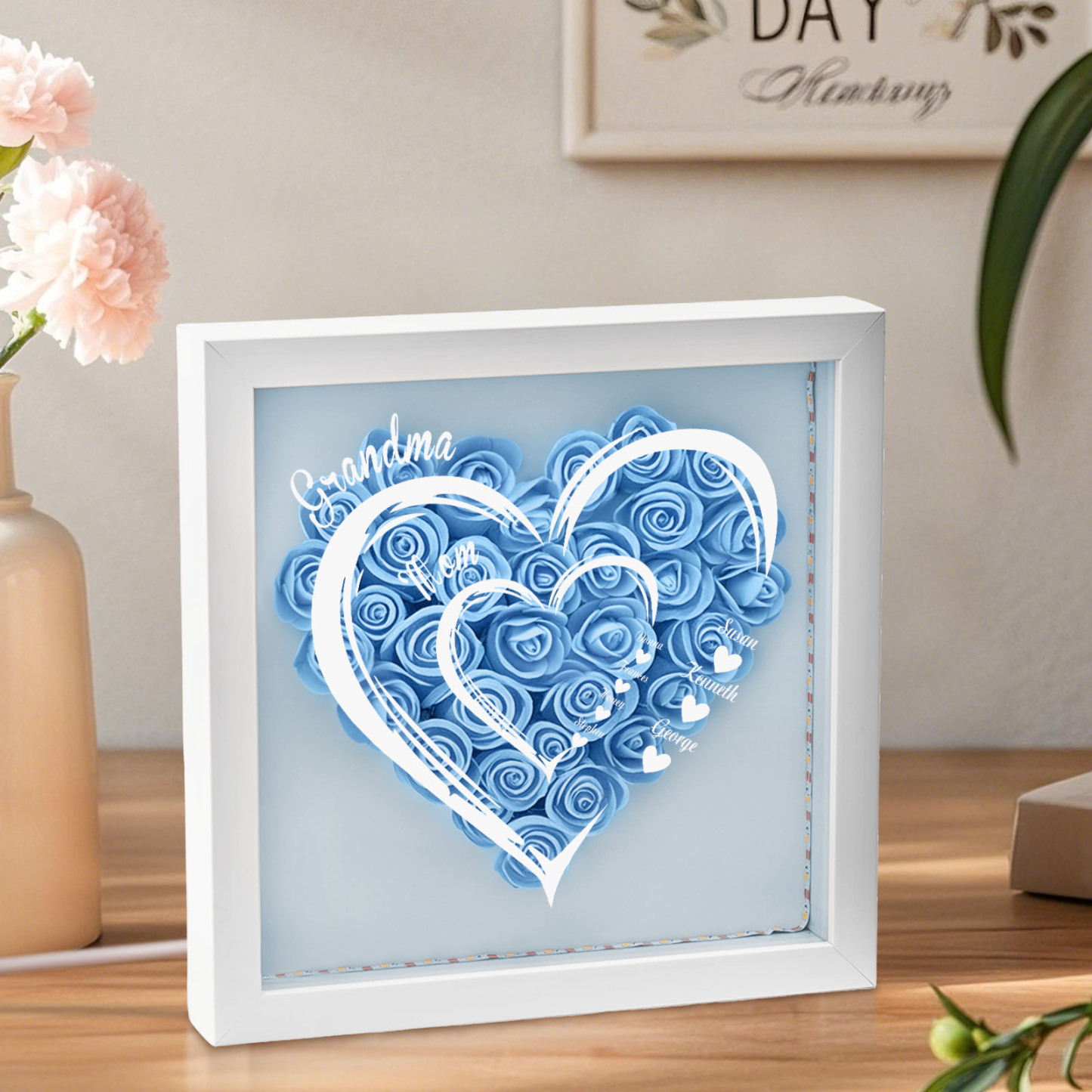 Boîte À Fleurs Personnalisée Avec Lumière Led Et Prénoms D'enfants - MaPhotocaleconFr