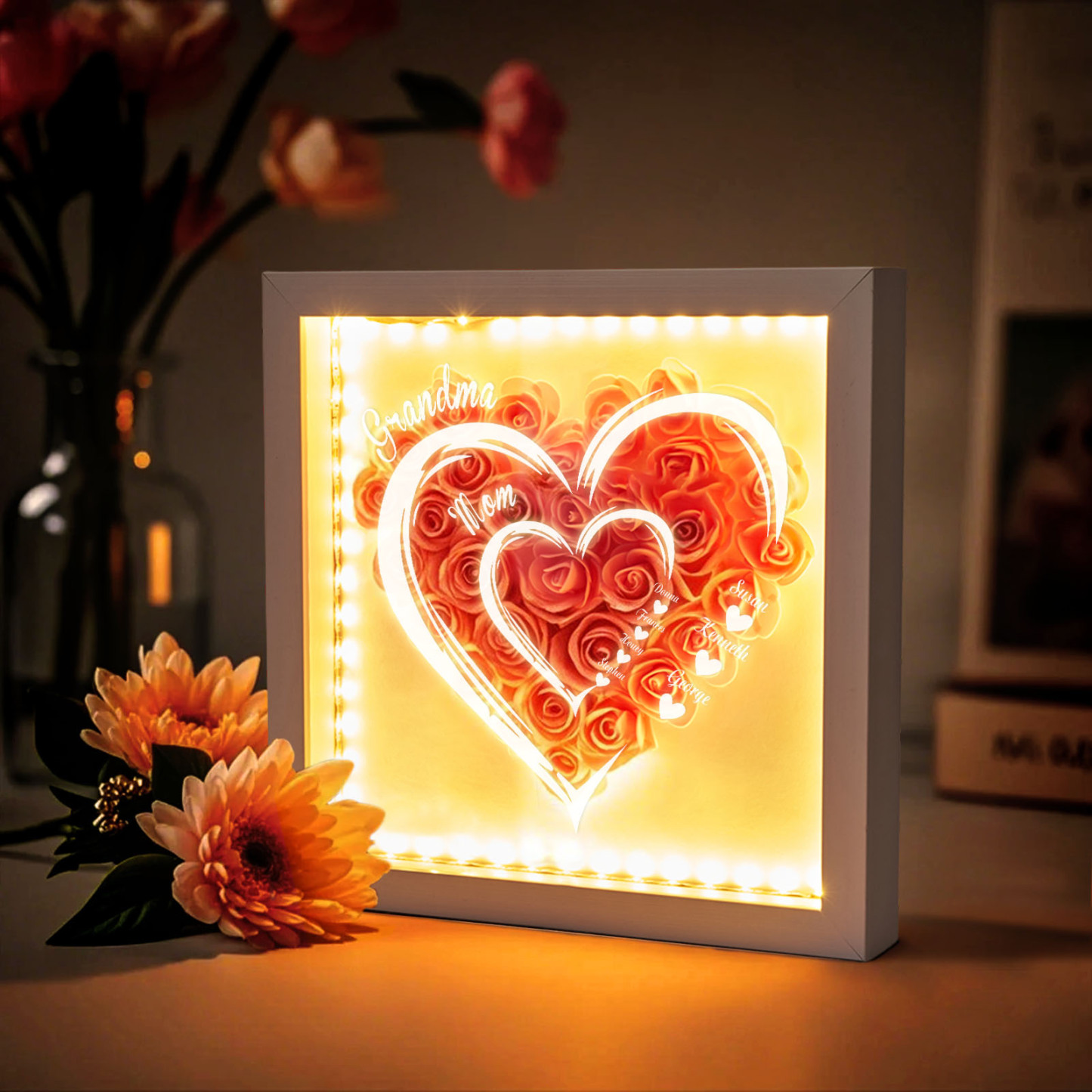 Boîte À Fleurs Personnalisée Avec Lumière Led Et Prénoms D'enfants - MaPhotocaleconFr