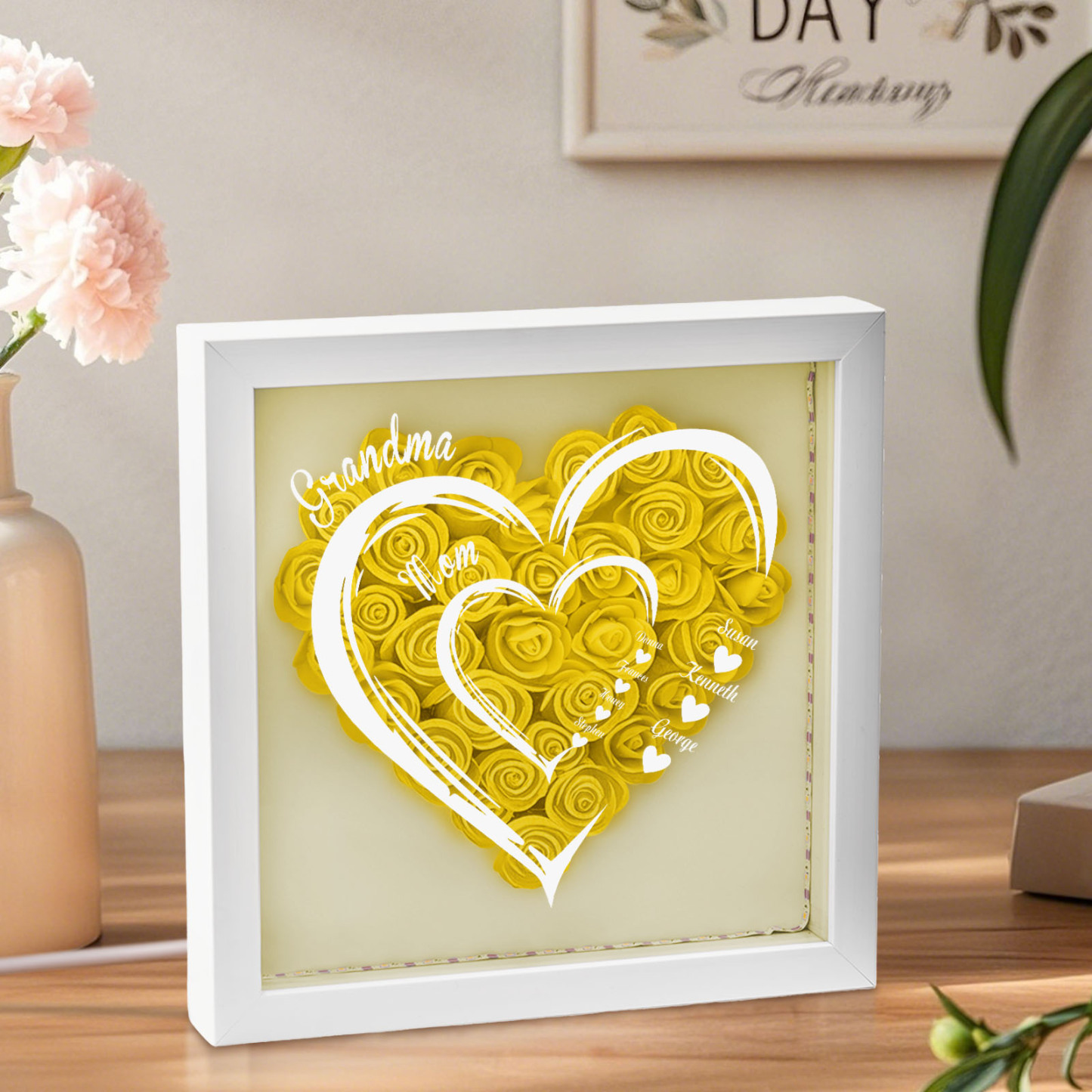 Boîte À Fleurs Personnalisée Avec Lumière Led Et Prénoms D'enfants - MaPhotocaleconFr