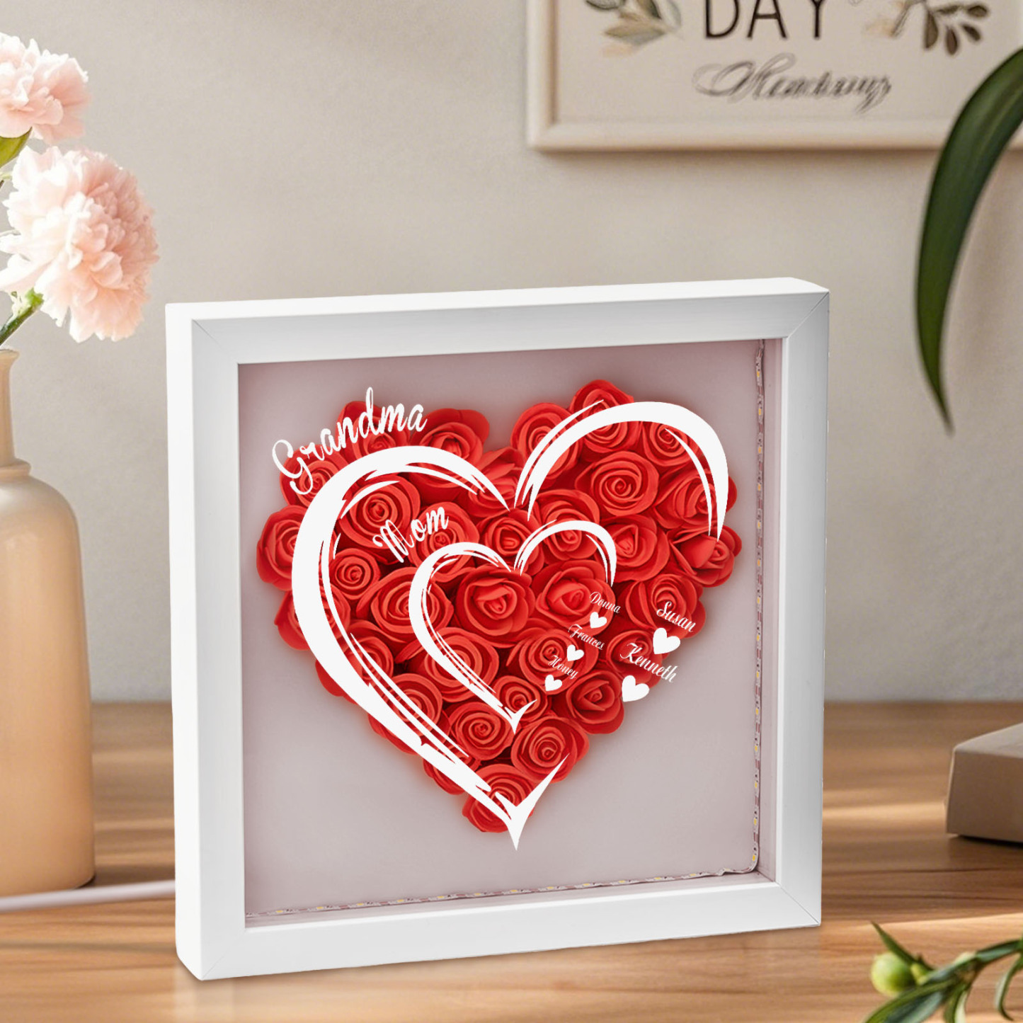 Boîte À Fleurs Personnalisée Avec Lumière Led Et Prénoms D'enfants - MaPhotocaleconFr