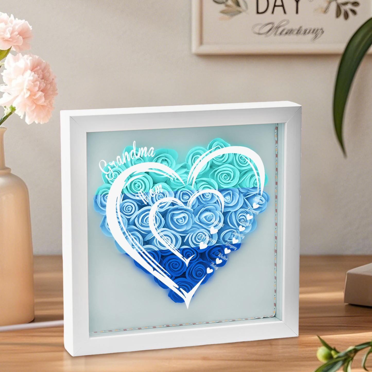 Boîte À Fleurs Personnalisée Avec Lumière Led Et Prénoms D'enfants - MaPhotocaleconFr