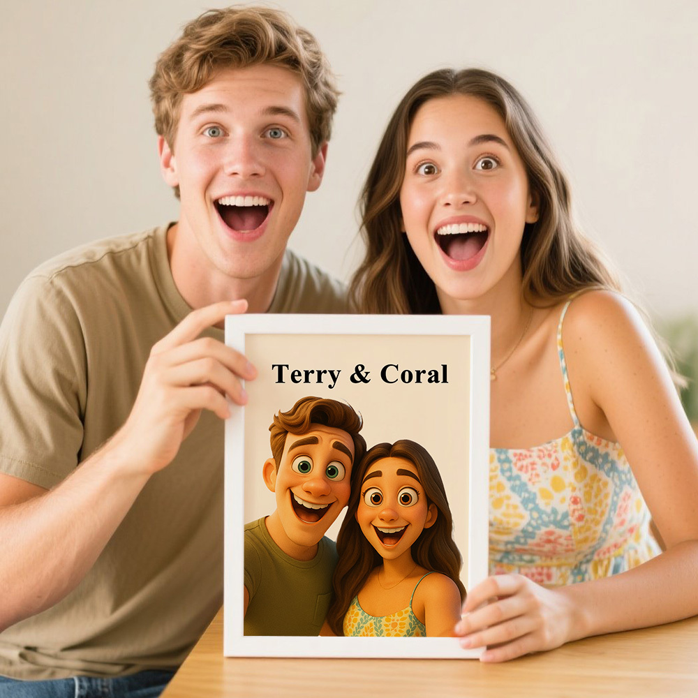 Cadre De Portrait De Dessin Animé Personnalisé Cadeau Pour Elle Cadeau D'anniversaire Cadeau Personnalisé Pour Couple