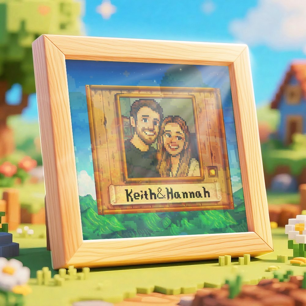 Cadre Photo Pixel Art Personnalisé, Portrait De Couple Personnalisé - MaPhotocaleconFr