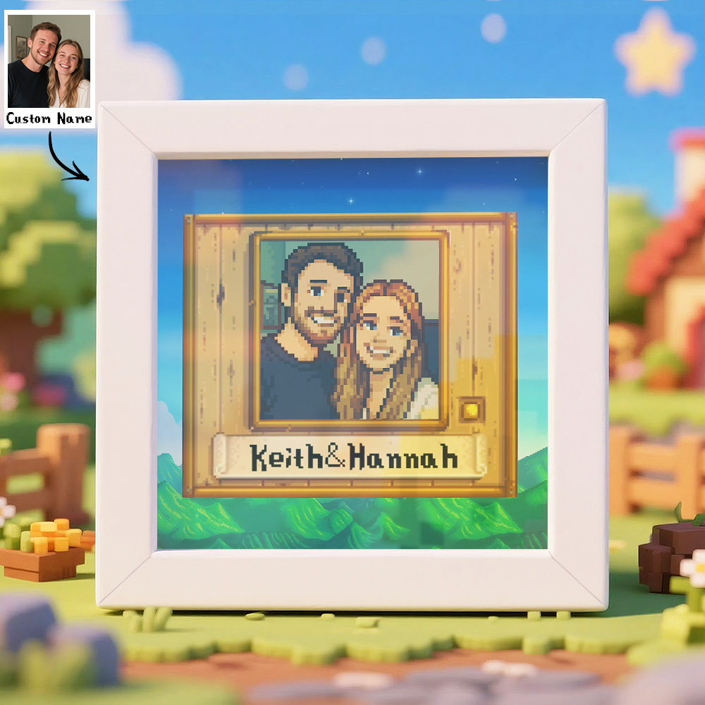 Cadre Photo Pixel Art Personnalisé, Portrait De Couple Personnalisé - MaPhotocaleconFr