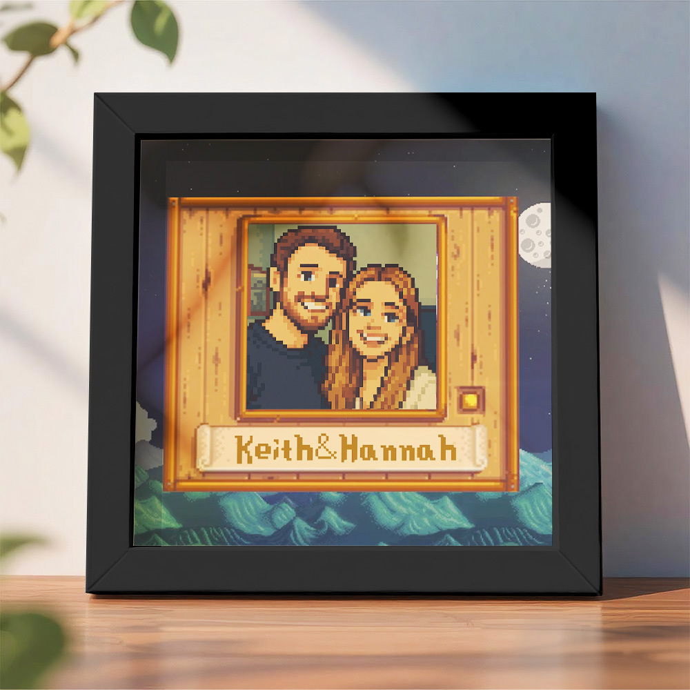 Cadre Photo Pixel Art Personnalisé, Portrait De Couple Personnalisé - MaPhotocaleconFr