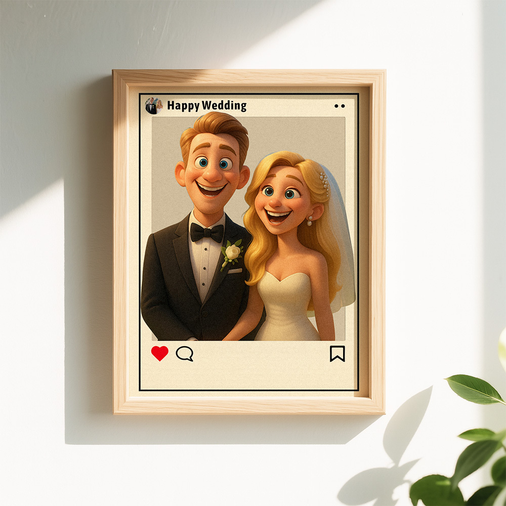 Cadre Photo Portrait De Dessin Animé Personnalisé Cadre Photo Style Instagram Cadeau D'anniversaire De Mariage