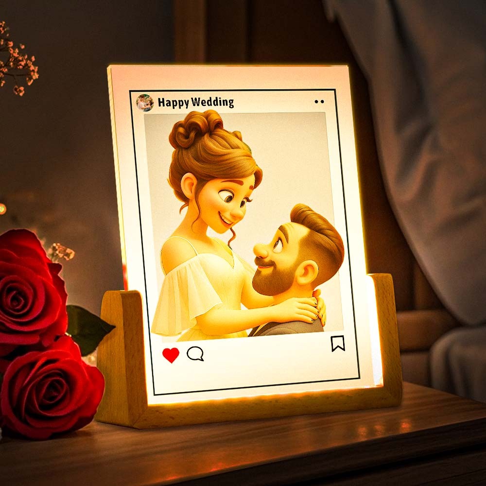 Veilleuse Portrait De Dessin Animé Personnalisée, Cadre Photo Personnalisé, Lampe Led Pour Décoration Intérieure Unique, Veilleuse Photo Personnalisée De Style Dessin Animé Instagram, Meilleur Cadeau D'anniversaire De Mariage - MaPhotocaleconFr