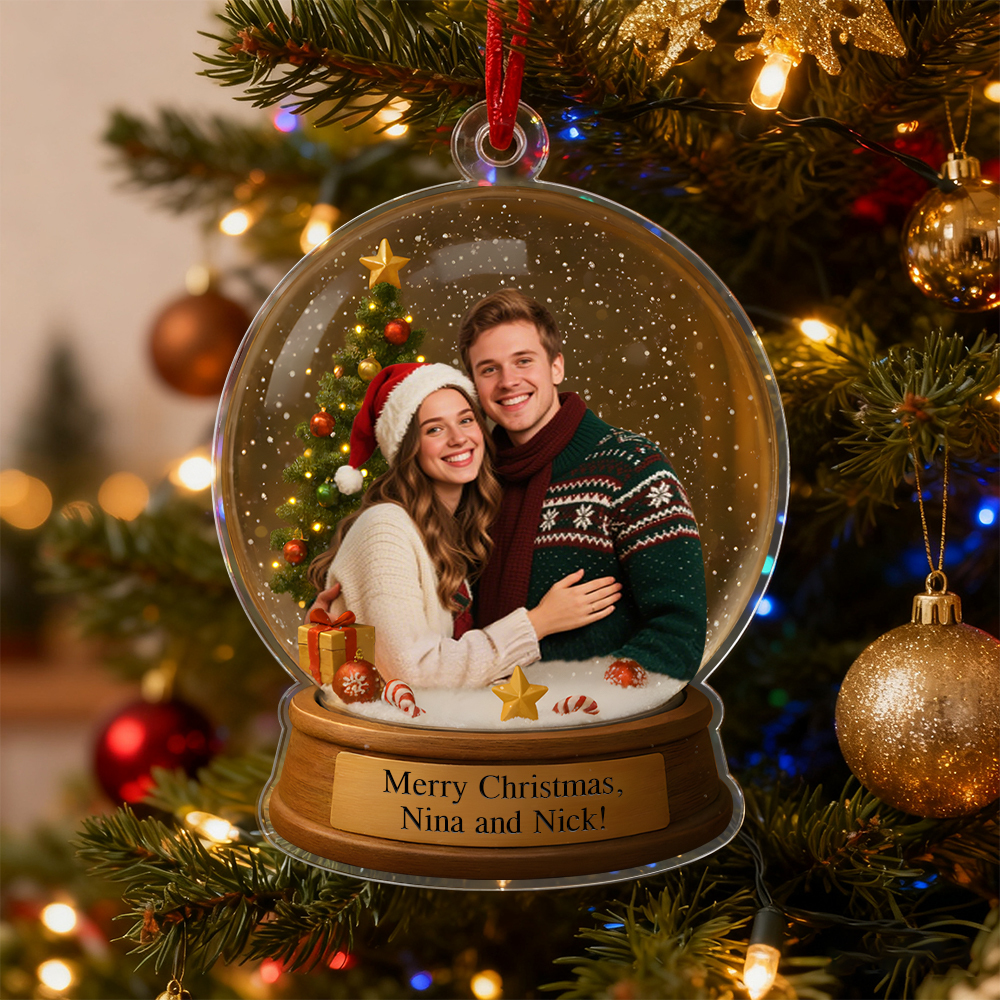 Ornement De Boule À Neige De Noël Personnalisé, Meilleur Cadeau De Noël Pour La Famille, Le Couple, L'amant - MaPhotocaleconFr