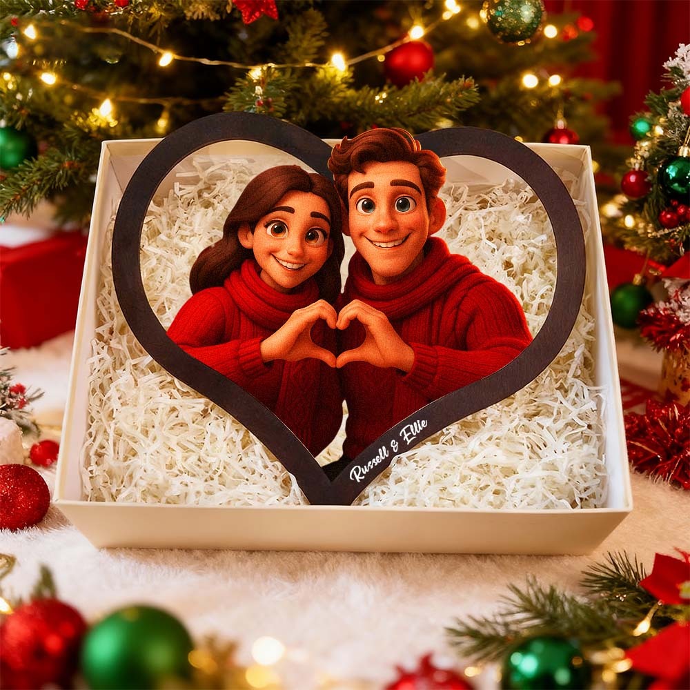 Cadre Photo Personnalisé En Forme De Cœur Représentant Un Couple De Dessins Animés. Transformez Votre Photo En Illustration Personnalisée. Ajoutez Des Noms Et Des Dates Importantes. Cadeau Romantique Pour Les Couples. - MaPhotocaleconFr