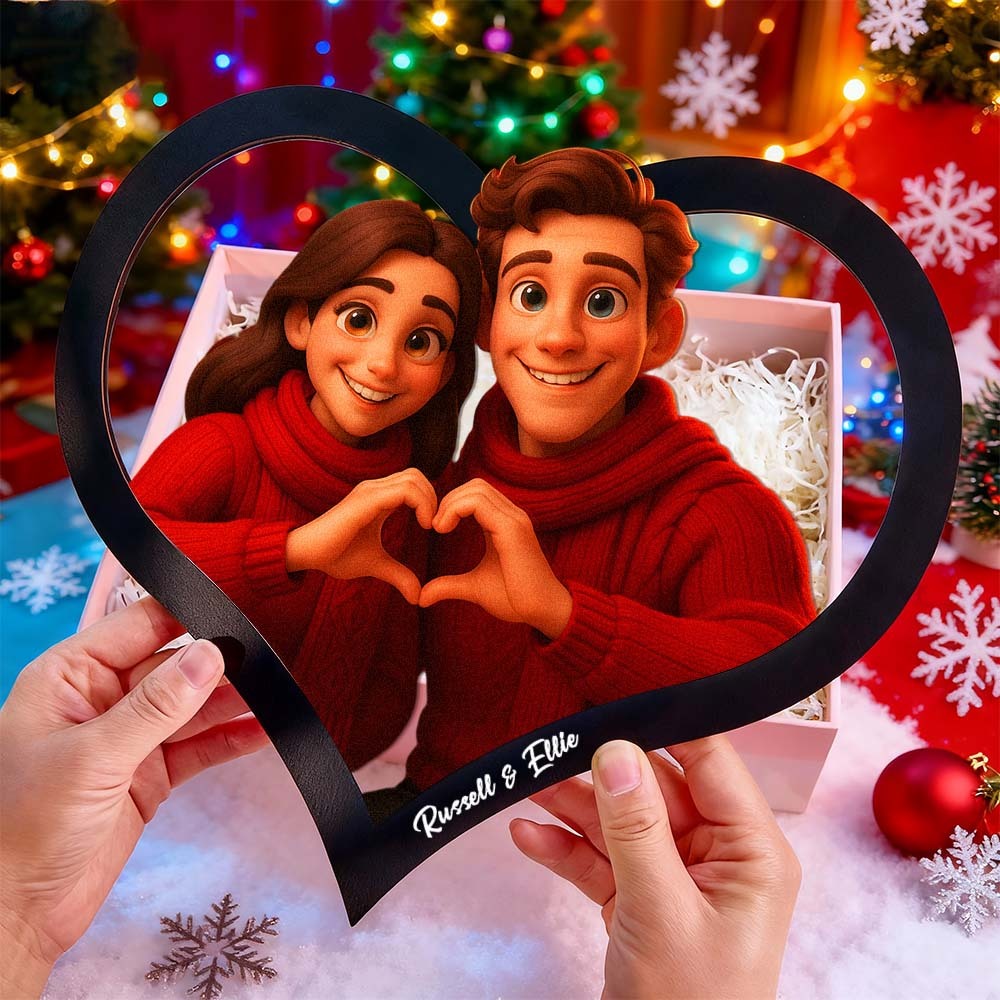 Cadre Photo Personnalisé En Forme De Cœur Représentant Un Couple De Dessins Animés. Transformez Votre Photo En Illustration Personnalisée. Ajoutez Des Noms Et Des Dates Importantes. Cadeau Romantique Pour Les Couples. - MaPhotocaleconFr