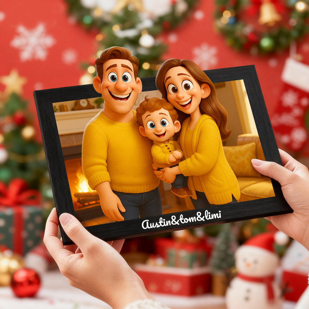 Cadre Photo Personnalisé Style Dessin Animé｜Illustration Unique À Partir De Votre Photo｜Cadeau Idéal Pour Les Couples, La Famille Et Les Amis