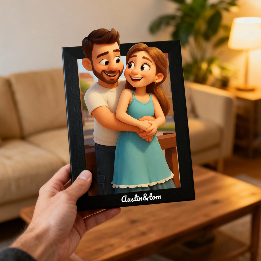 Cadre Photo Personnalisé Style Dessin Animé, Illustration Unique À Partir De Votre Photo. Cadeau Idéal Pour Les Couples, La Famille Et Les Amis. - MaPhotocaleconFr
