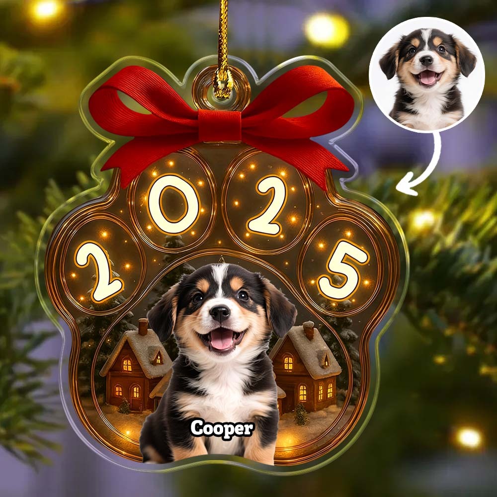 Ornement De Noël En Acrylique Personnalisé Avec Photo D'animal De Compagnie Mignon