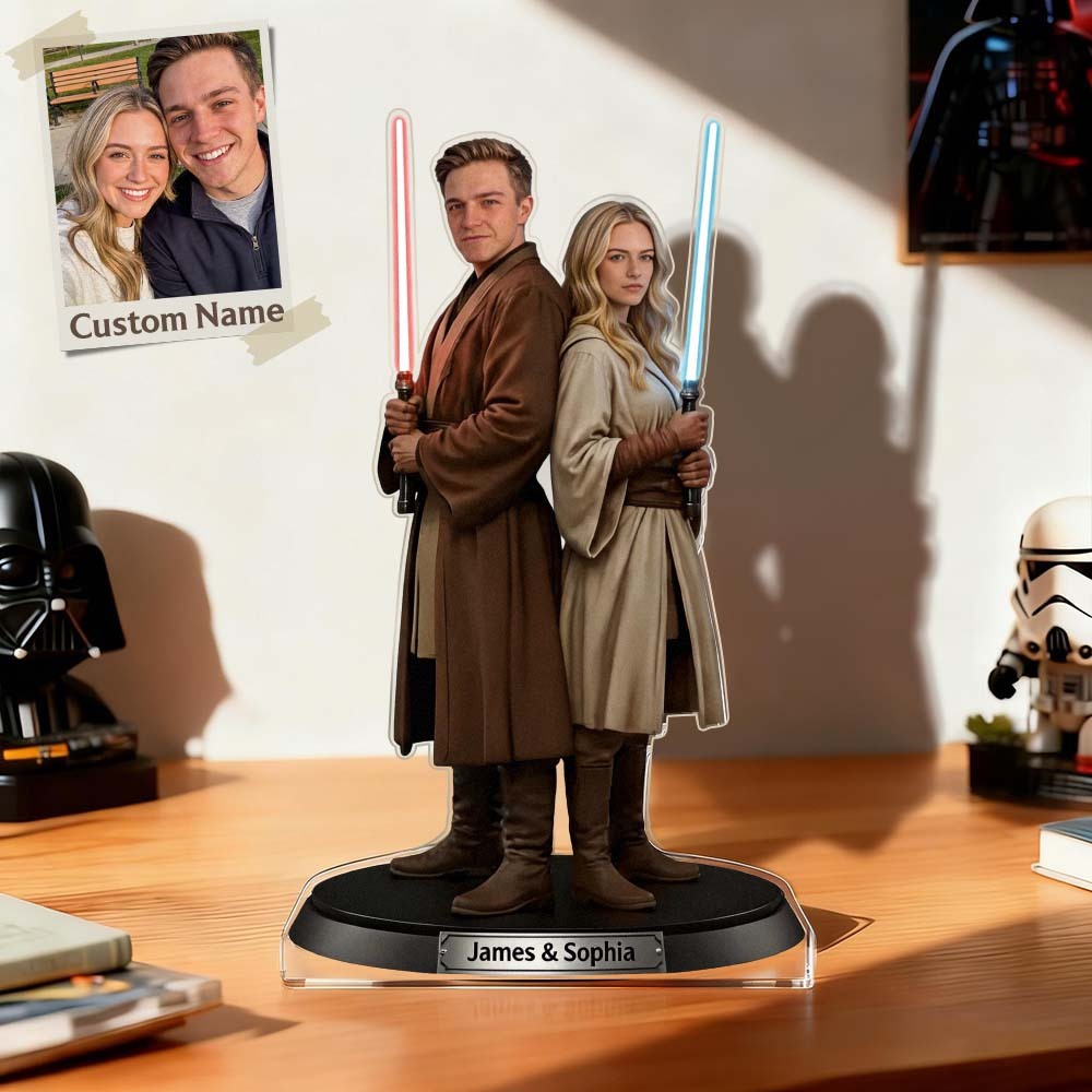 Plaque Acrylique Personnalisée Avec Photo De Couple De Héros Galactiques Et Sabre Laser - Cadeau Amusant Pour Les Amoureux - MaPhotocaleconFr
