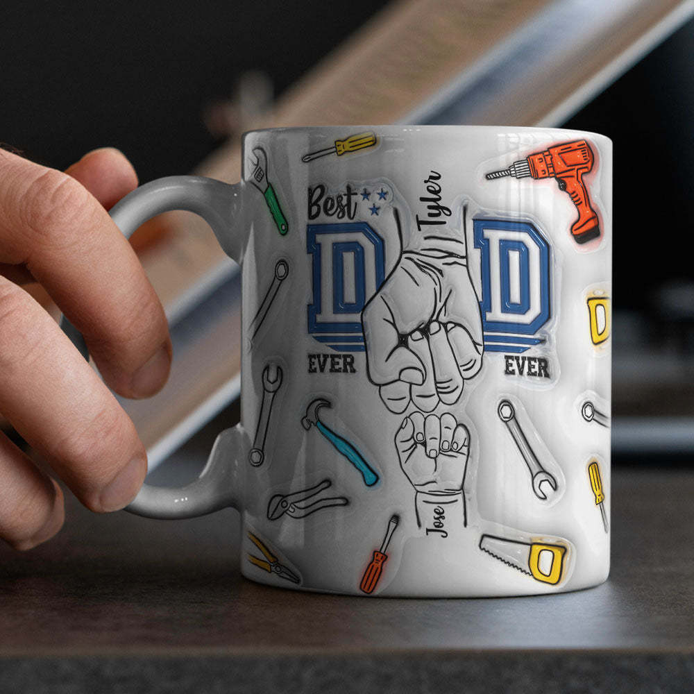 Cadeaux De Fête Des Pères Personnalisés 1-6 Enfants Noms Personnalisés Effet Gonflé 3d Tasse Imprimée Meilleur Papa De Tous Les Temps - MaPhotocaleconFr
