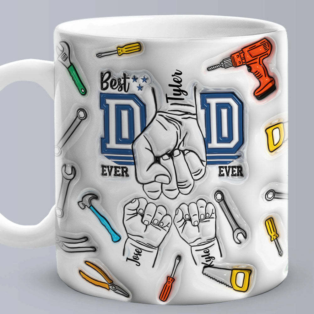 Cadeaux De Fête Des Pères Personnalisés 1-6 Enfants Noms Personnalisés Effet Gonflé 3d Tasse Imprimée Meilleur Papa De Tous Les Temps - MaPhotocaleconFr