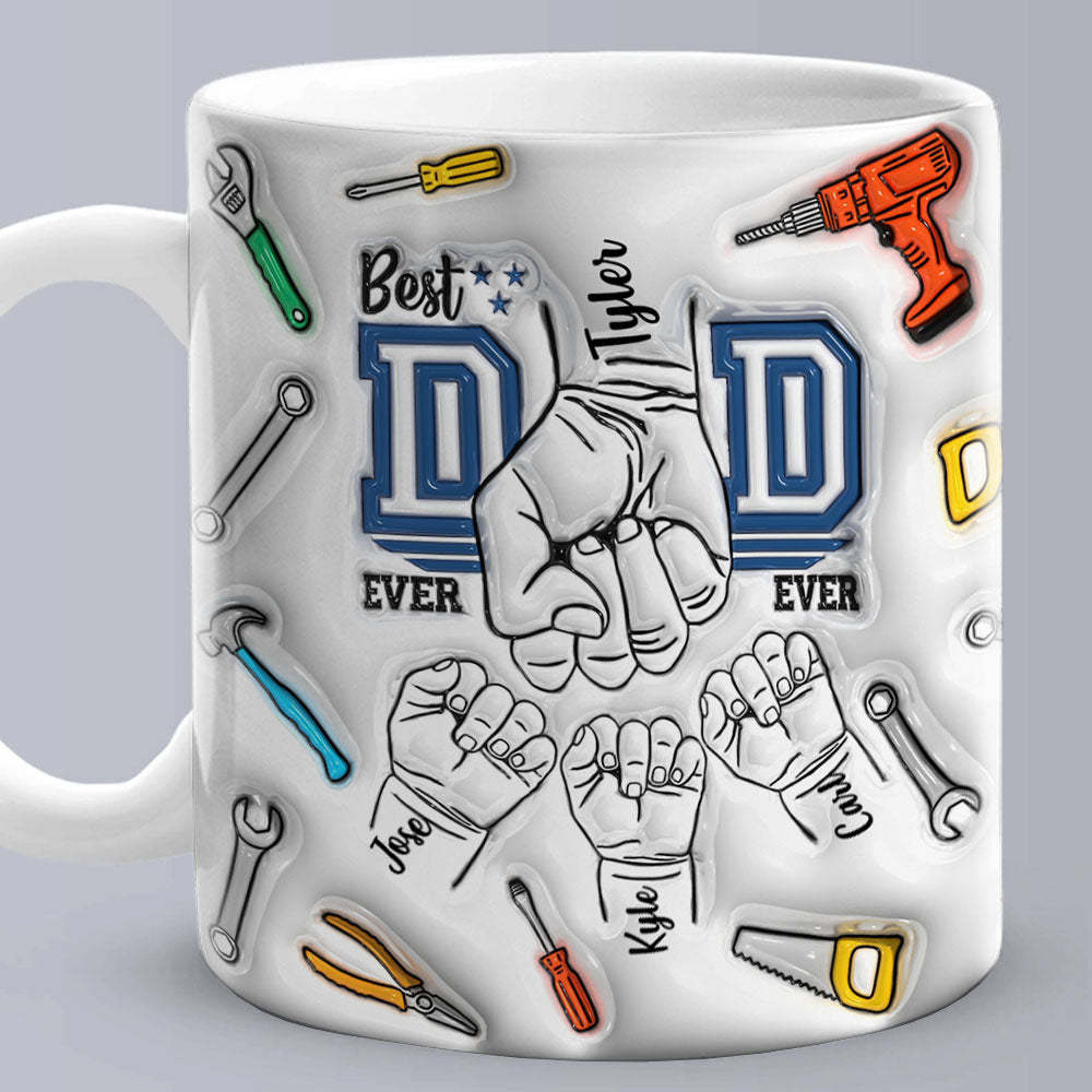 Cadeaux De Fête Des Pères Personnalisés 1-6 Enfants Noms Personnalisés Effet Gonflé 3d Tasse Imprimée Meilleur Papa De Tous Les Temps - MaPhotocaleconFr