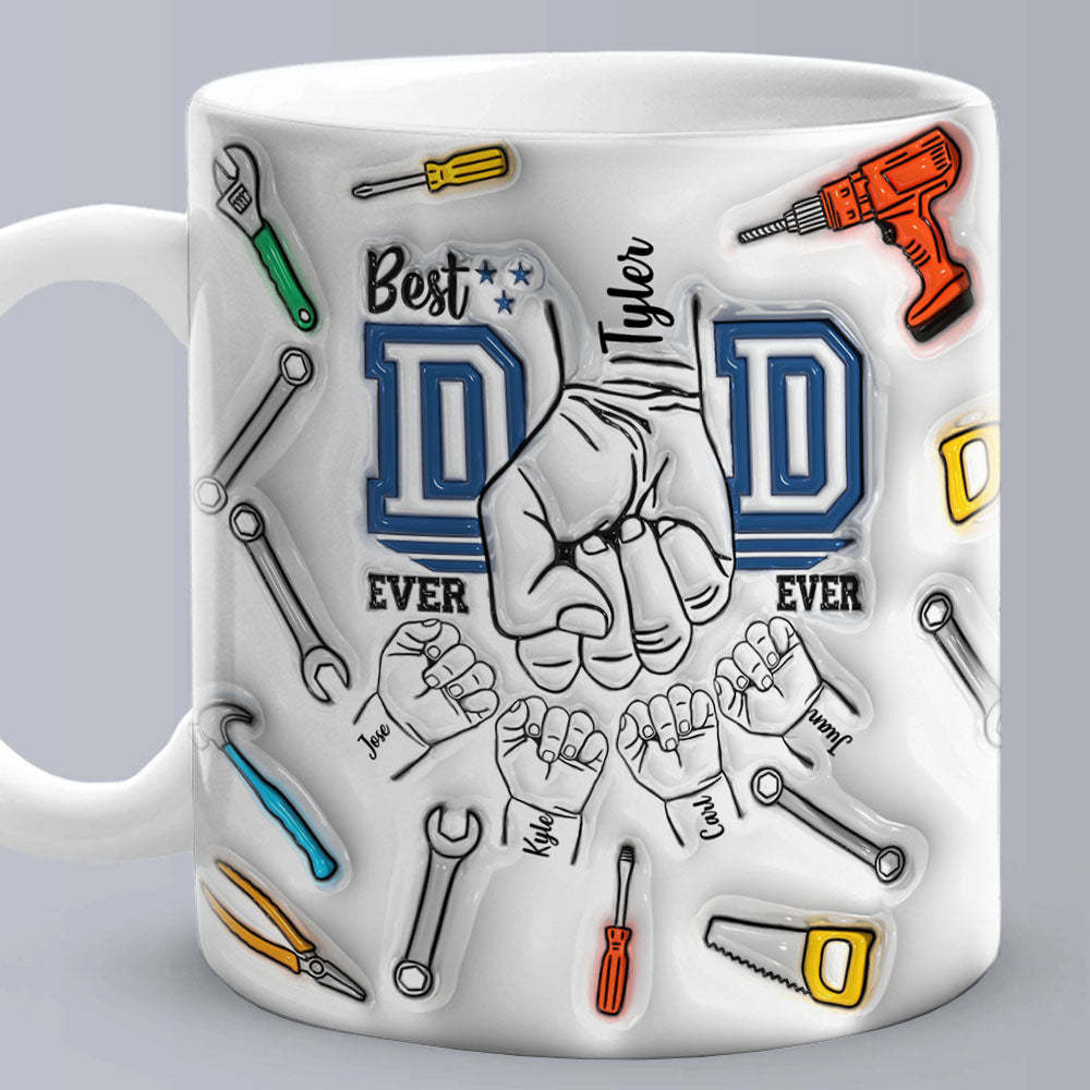 Cadeaux De Fête Des Pères Personnalisés 1-6 Enfants Noms Personnalisés Effet Gonflé 3d Tasse Imprimée Meilleur Papa De Tous Les Temps - MaPhotocaleconFr