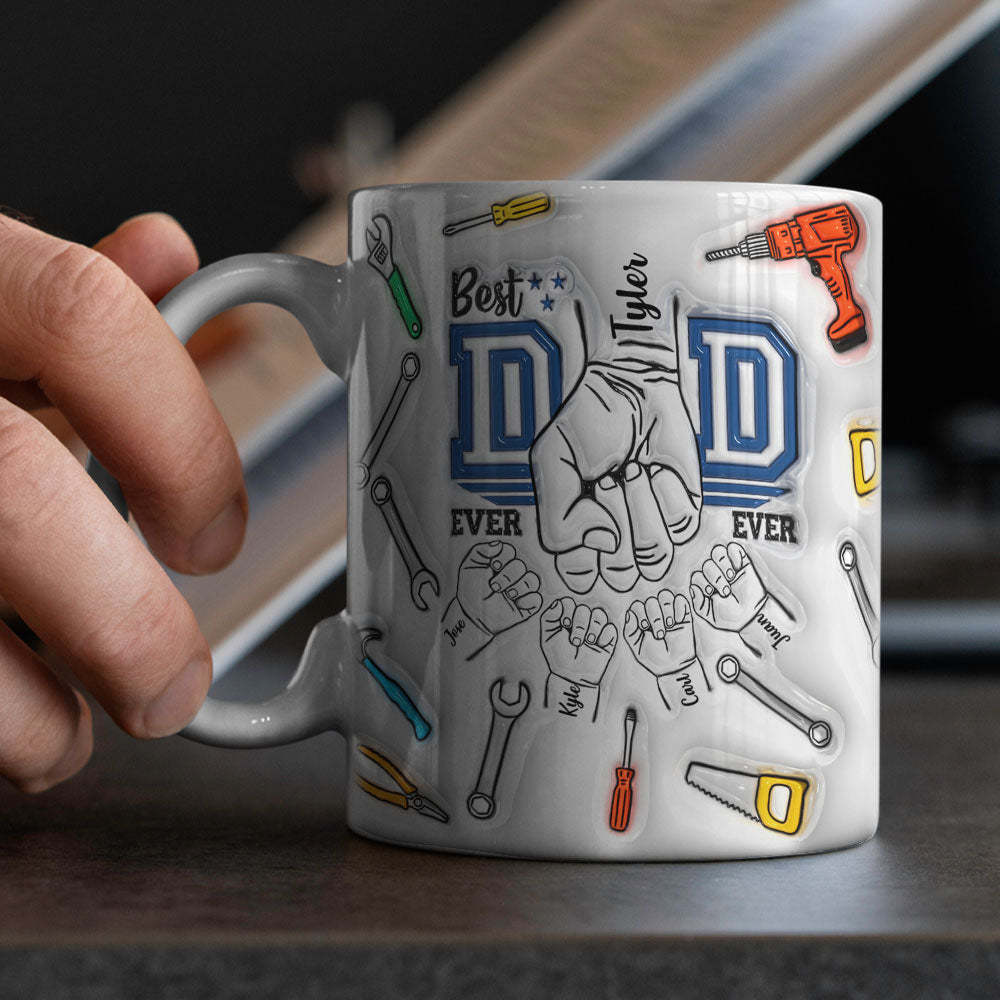 Cadeaux De Fête Des Pères Personnalisés 1-6 Enfants Noms Personnalisés Effet Gonflé 3d Tasse Imprimée Meilleur Papa De Tous Les Temps - MaPhotocaleconFr