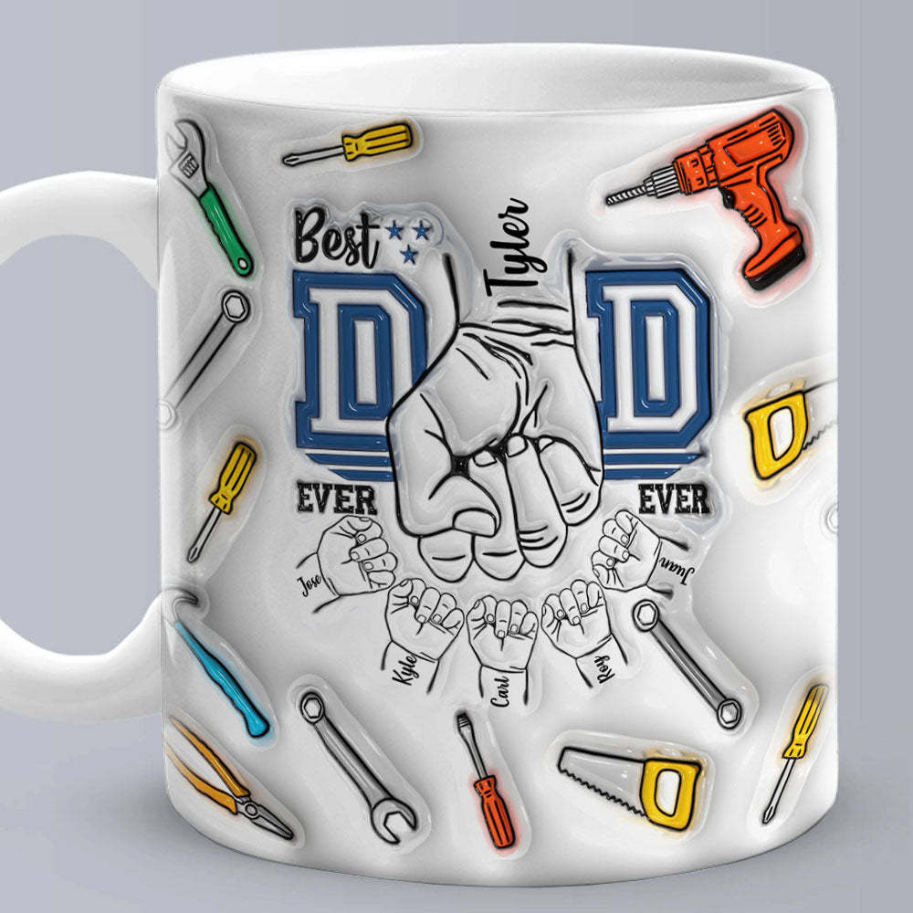 Cadeaux De Fête Des Pères Personnalisés 1-6 Enfants Noms Personnalisés Effet Gonflé 3d Tasse Imprimée Meilleur Papa De Tous Les Temps - MaPhotocaleconFr