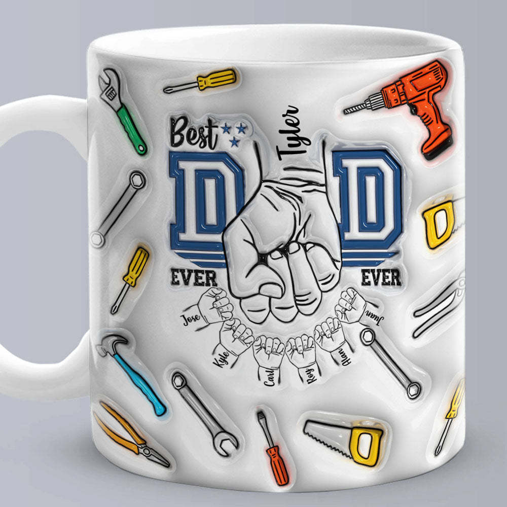 Cadeaux De Fête Des Pères Personnalisés 1-6 Enfants Noms Personnalisés Effet Gonflé 3d Tasse Imprimée Meilleur Papa De Tous Les Temps - MaPhotocaleconFr