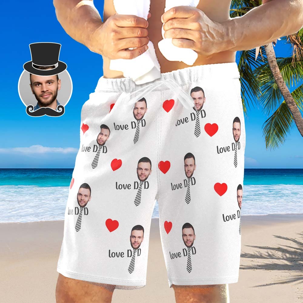 Short De Bain Personnalisé Avec Photo Personnalisée Love Dad Beach Pour La Fête Des Pères - MaPhotocaleconFr