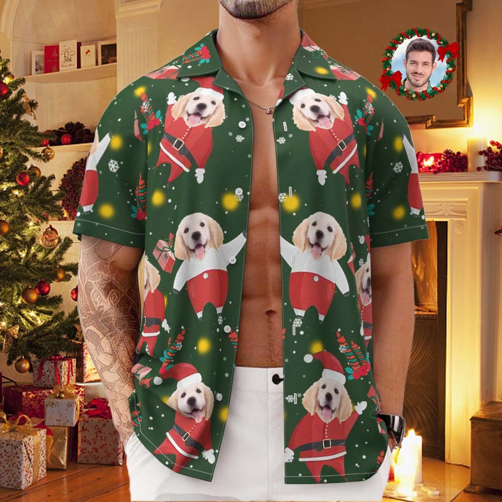 Chemise Hawaïenne Pour Hommes Avec Visage Personnalisé Imprimé The Pug Santa Chemise Hawaïenne Personnalisée - MaPhotocaleconFr