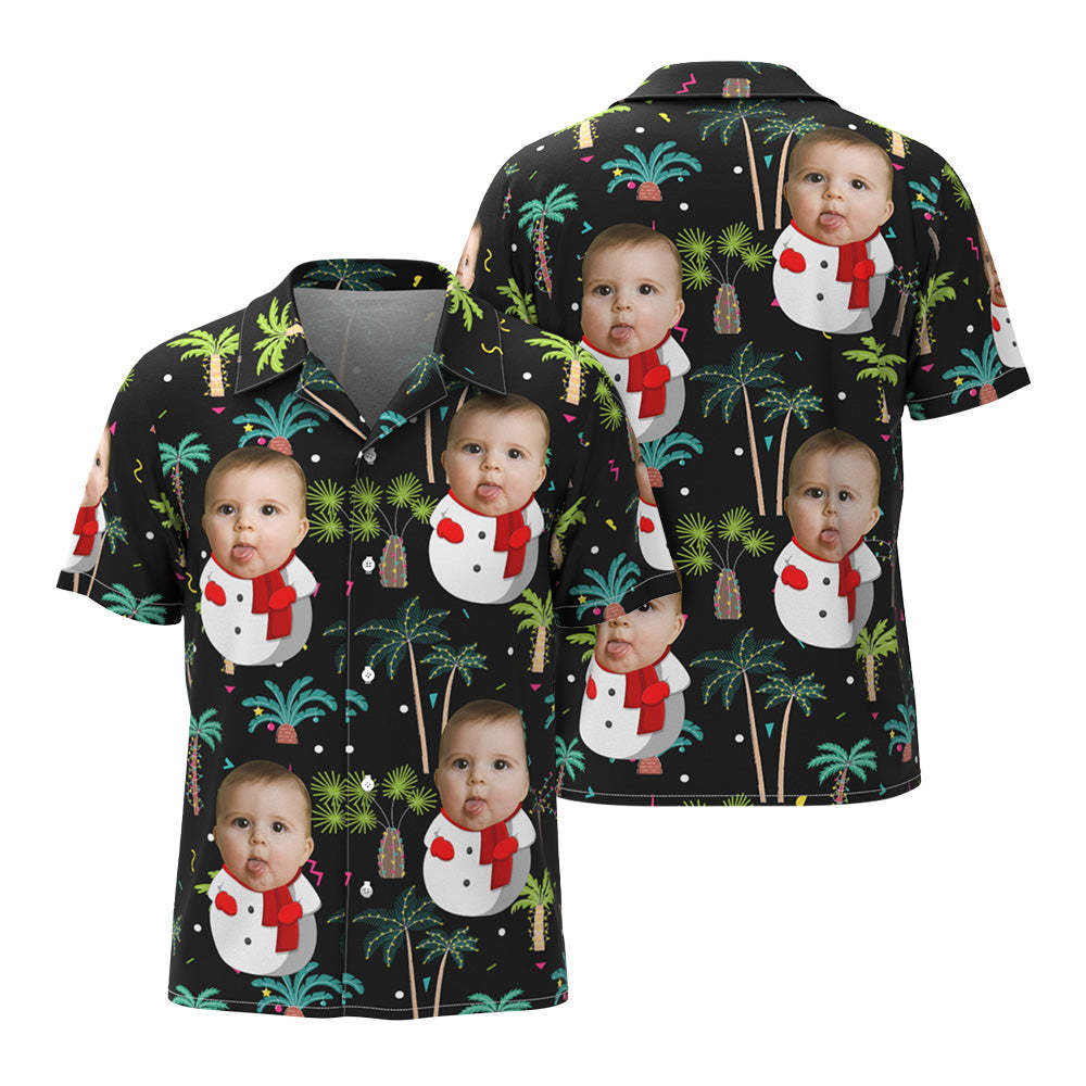 Chemises Hawaïennes Personnalisées Avec Visage Drôle, Bonhomme De Neige, Chemises De Noël, Cadeau - MaPhotocaleconFr