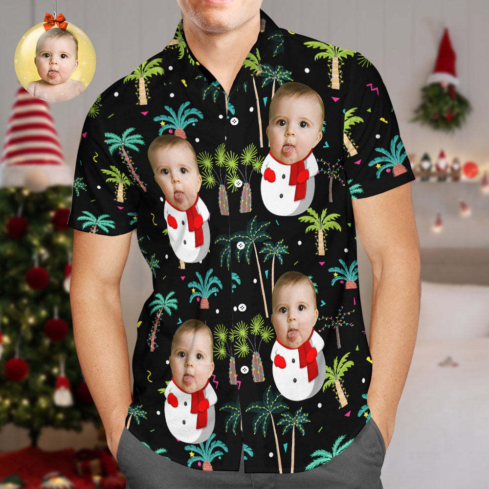 Chemises Hawaïennes Personnalisées Avec Visage Drôle, Bonhomme De Neige, Chemises De Noël, Cadeau - MaPhotocaleconFr