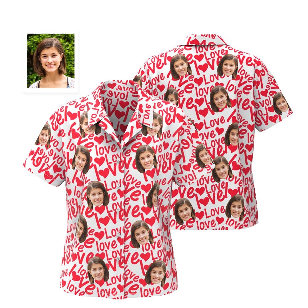 Chemise Hawaïenne Avec Visage Personnalisé Pour Hommes, Chemise D'amour Imprimée Partout, Cadeaux De Saint-valentin Pour Lui - MaPhotocaleconFr