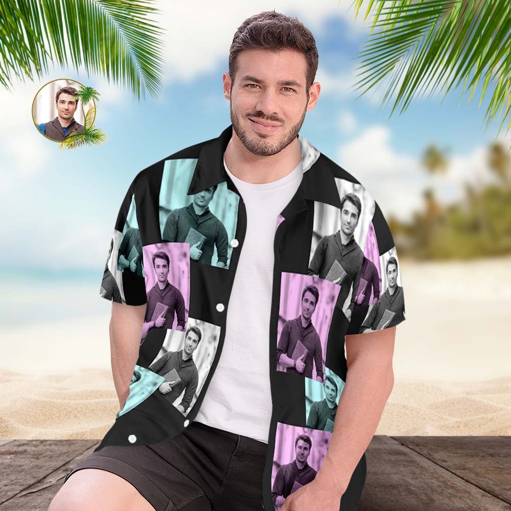 Photo Personnalisée Chemise Hawaïenne Hommes All Over Print Aloha Chemise Cool Garçon Chemise-photo Rétro - MaPhotocaleconFr