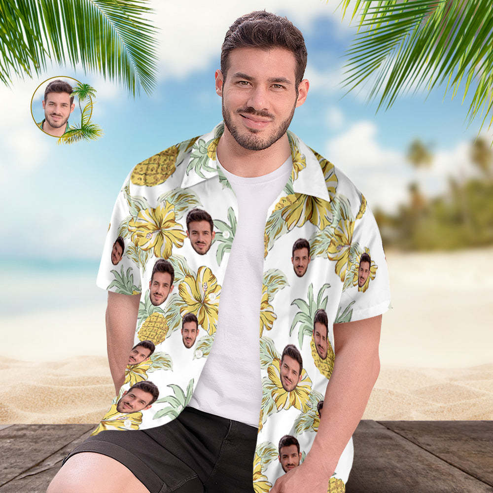 Chemises Hawaïennes Avec Visage Personnalisé, Photos Personnalisées, Fleurs Hawaïennes Et Ananas, Cadeau Pour Hommes - MaPhotocaleconFr