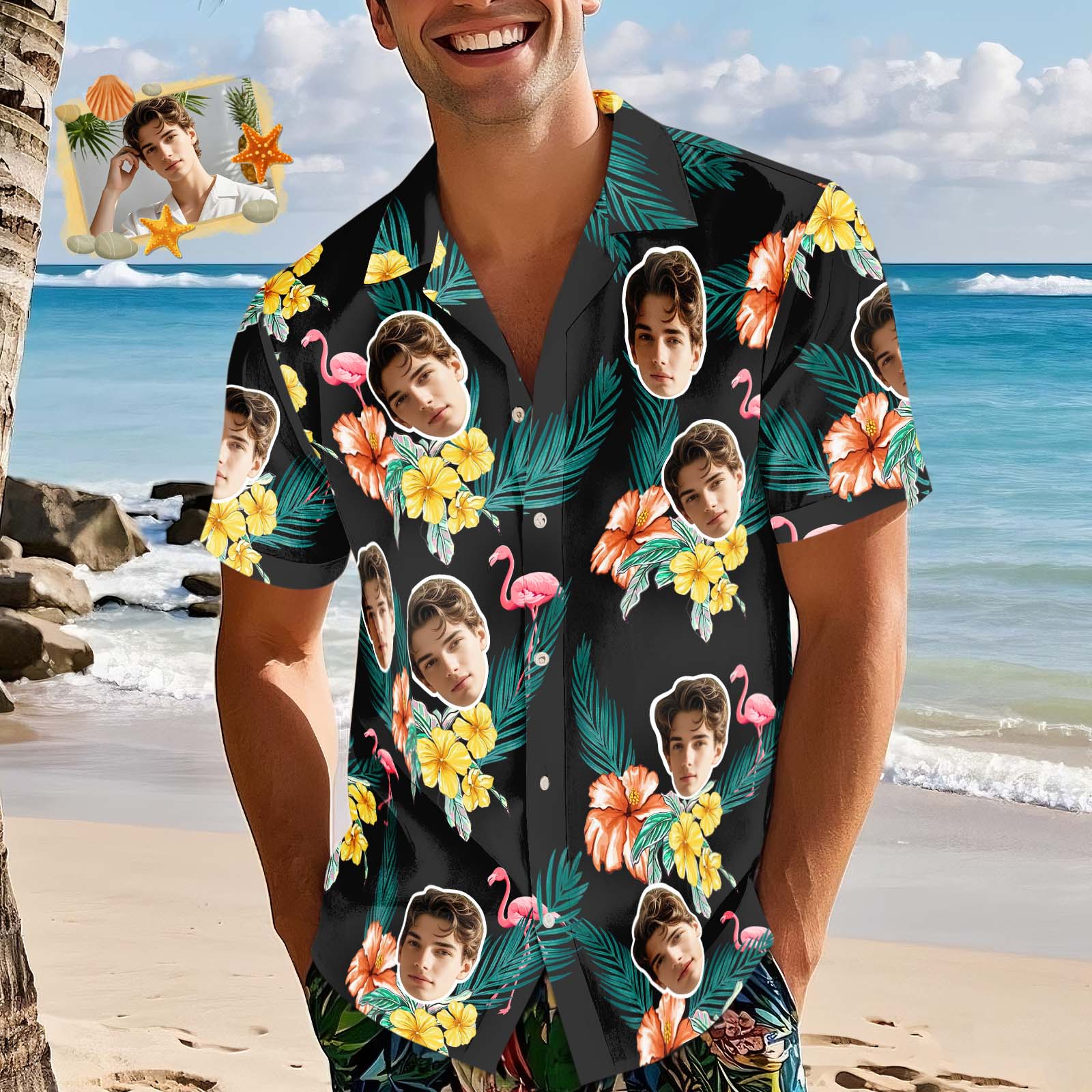 Chemise Hawaïenne Personnalisée Avec Flamant Rose, Cadeau D'été Ou Cadeau Familial